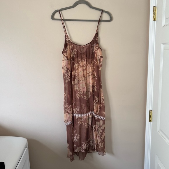 Vintage 2003 Victoria's Secret Floral 100% Silk Slip Brown Pink White Y2K - Picture 4 of 8